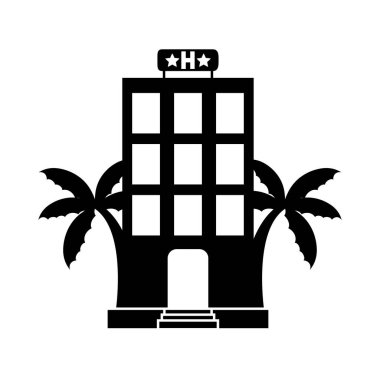 yaz seyahati ve tatil otel konaklama siluet tarzı izole ikon