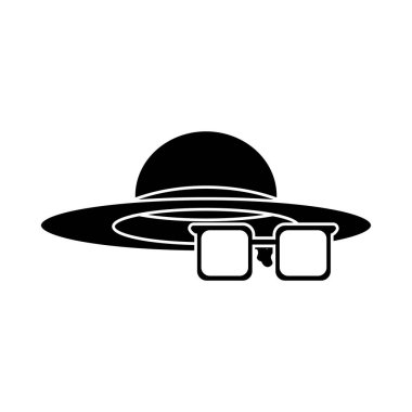 yaz seyahati ve tatil şapkası ve güneş gözlüğü aksesuarları siluet stili izole edilmiş simge