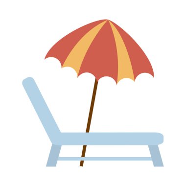 yaz seyahati ve tatil güvertesi sandalyesi ve şemsiye düz stil izole ikon
