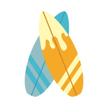 Yaz gezisi ve tatil sörf tahtaları spor ya da düz stil izole edilmiş ikon eğlence