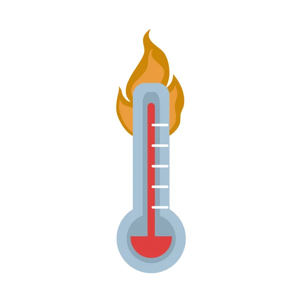 Fogo de temperatura do termômetro quente no ícone isolado de estilo plano — Vetor de Stock