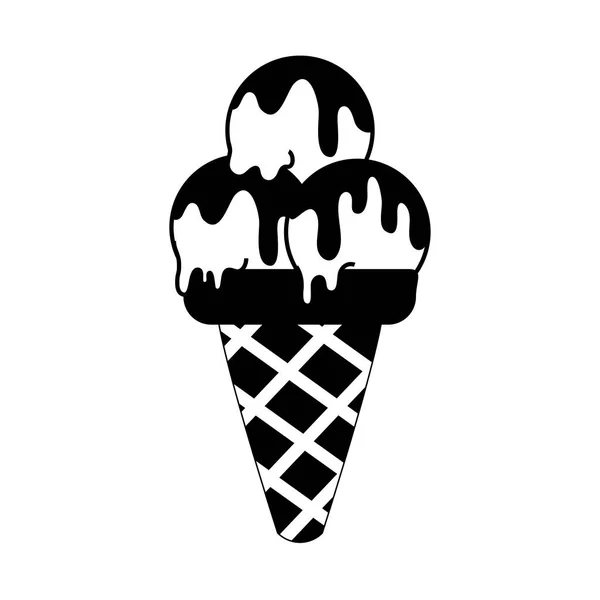 Ice cream cone dessert in silhouette style isolated icon — Stock Vector