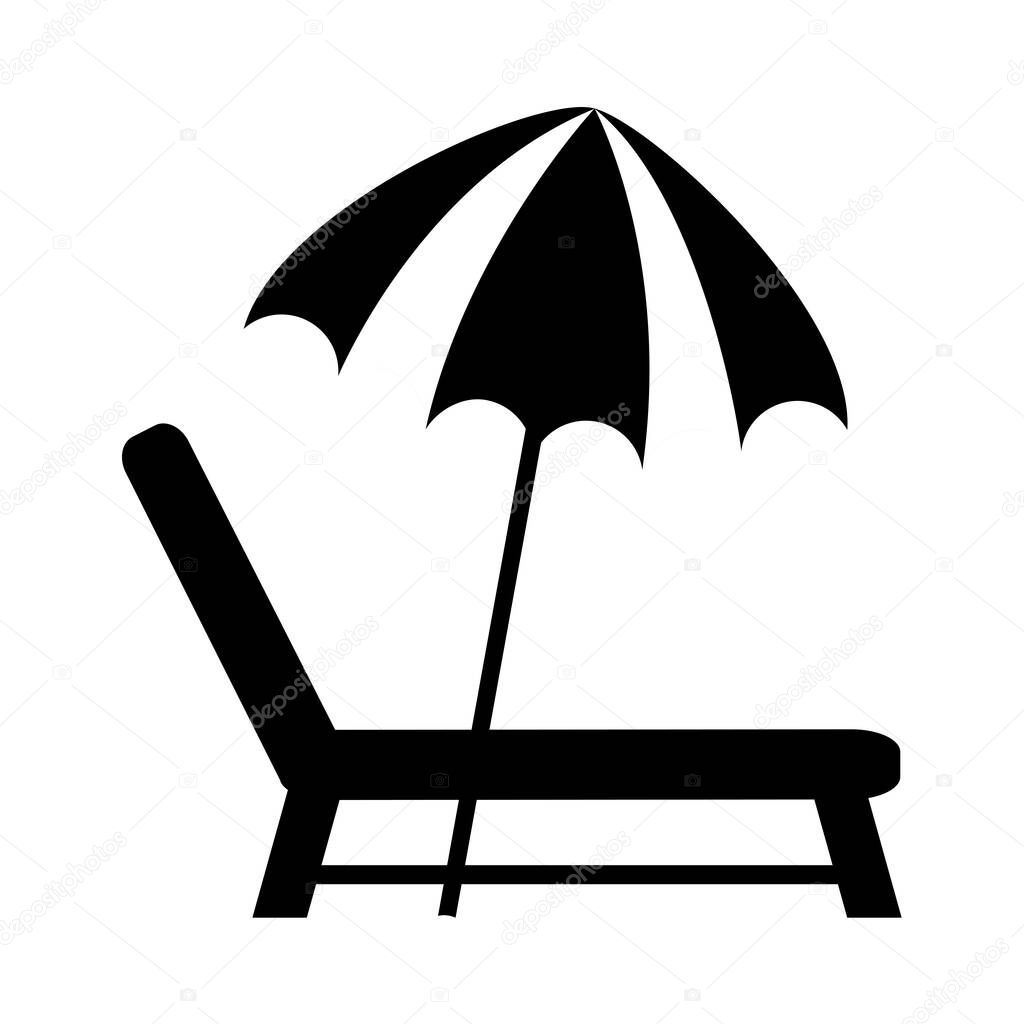 summer travel and vacation deck chair and umbrella in silhouette style isolated icon