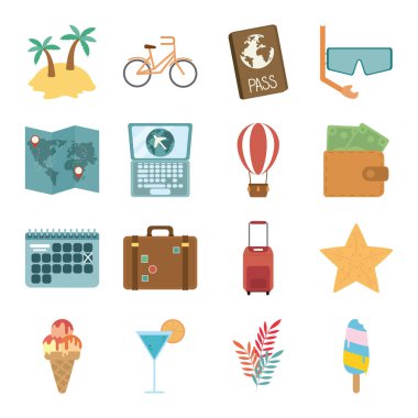 yaz seyahati ve izole edilmiş simgelerde tatil