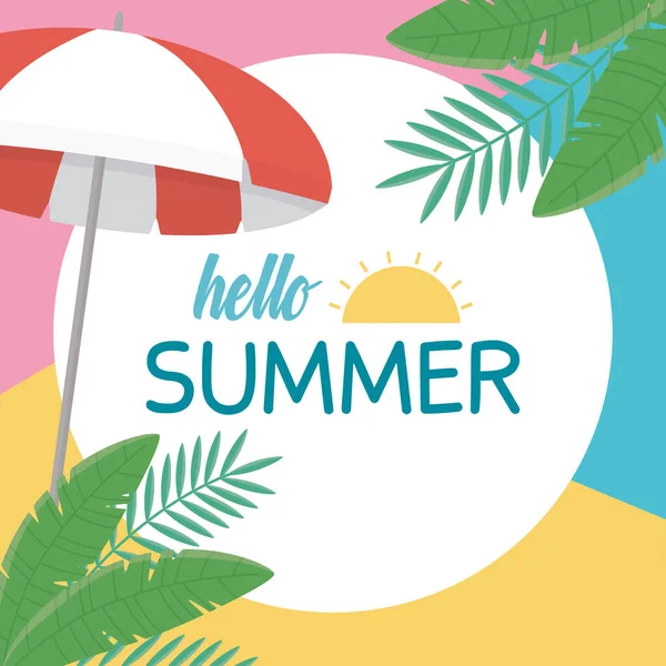 Sommar resor och semester paraply tropiska blad emblem — Stock vektor
