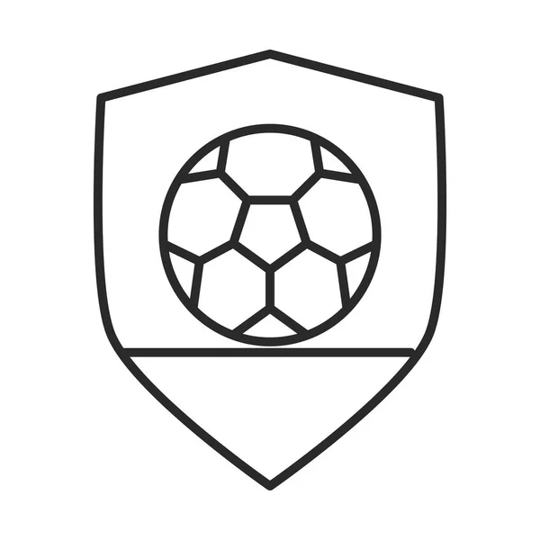 Juego de fútbol, bola escudo insignia club, liga de deportes recreativos torneo línea estilo icono — Vector de stock