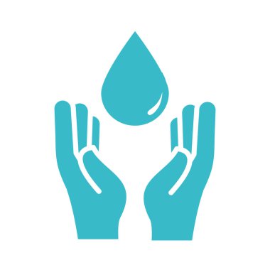 Su damlası olan eller. Sıvı mavi siluet tarzı ikon.