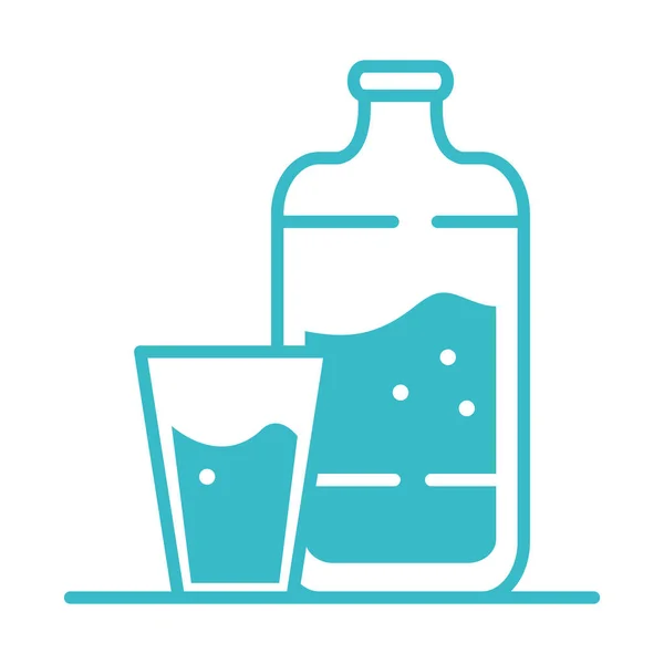 Bouteille d'eau et tasse nature liquide silhouette bleue icône de style — Image vectorielle