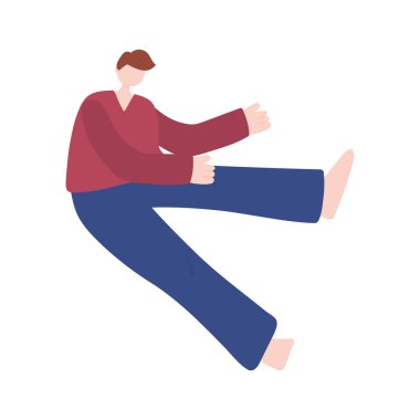 Genç adam, beyaz arkaplan izole edilmiş simge üzerinde esneme egzersizleri yapıyor