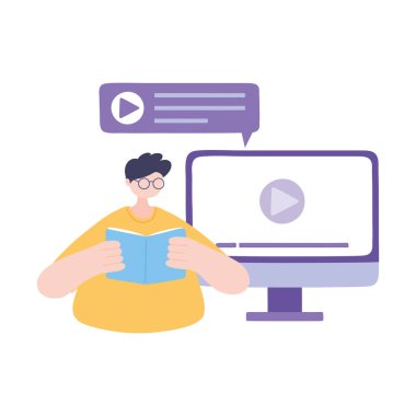 Evde kalmak, bilgisayar videoları okumak, kendini izole etmek, koronavirüs için karantina faaliyetleri