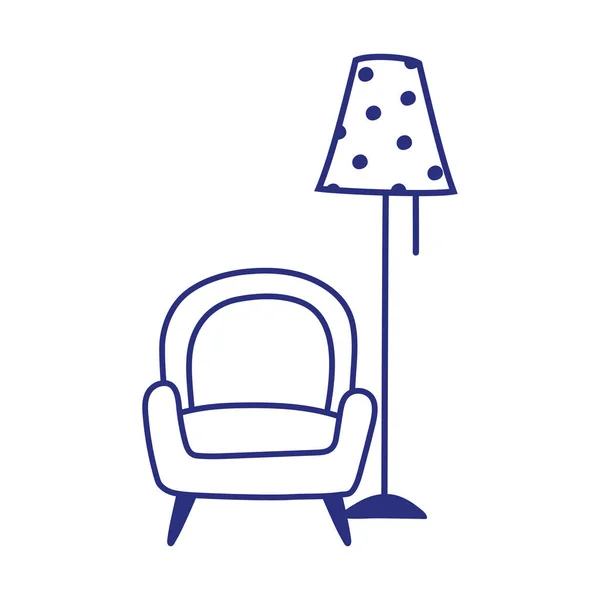 Silla y lámpara decoración muebles aislados icono fondo blanco — Vector de stock