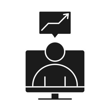 İş adamı bilgisayar büyümesi ok işletme yönetimi başarılı siluet biçimi simgesi geliştiriyor