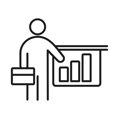 Çantalı ve mali raporlu iş adamı işletme yönetimi başarılı satır biçimi simgesi geliştiriyor