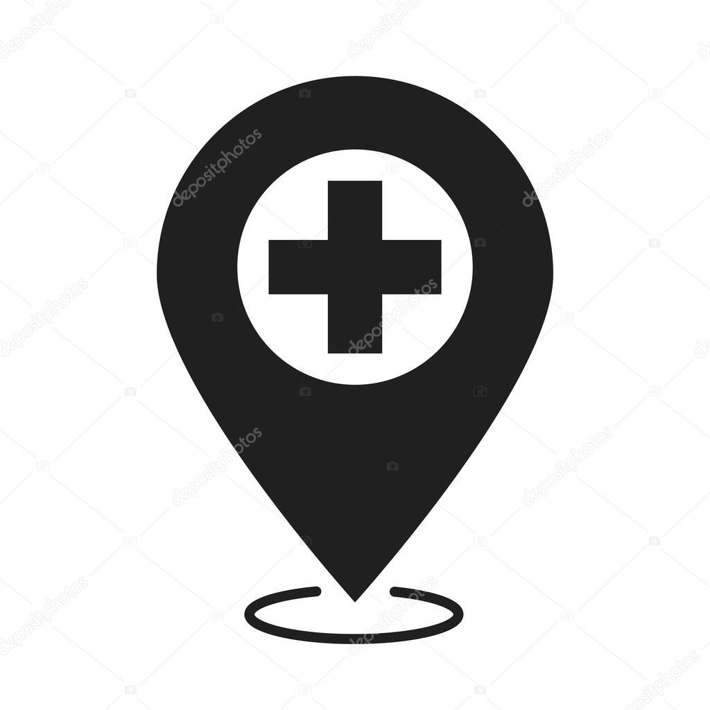 gps navigaton destinaton pin healthcare medical and hospital pictogram silhouette style icon