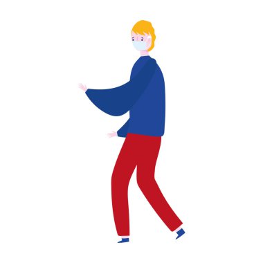 Tıbbi maskeli çocuk, koronavirüs covid 19 önleme, izole ikon tasarımı beyaz arkaplan