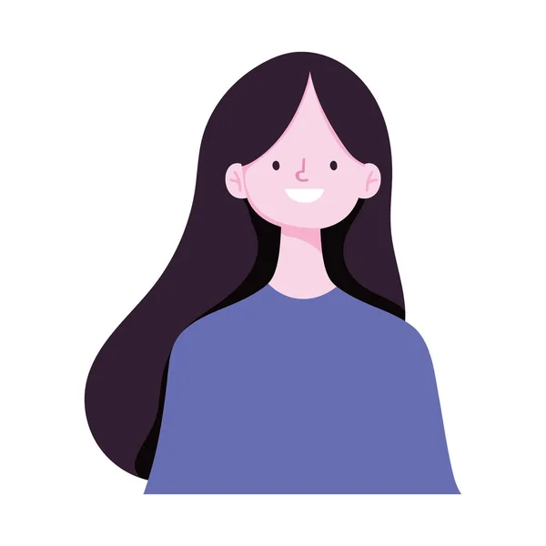 Retrato mujer joven carácter aislado icono diseño fondo blanco — Vector de stock