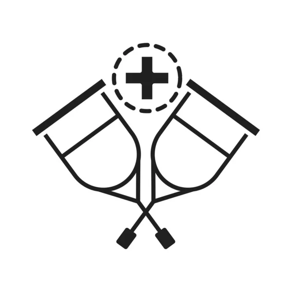Оборудование для помощи костылям Медицинское оборудование и икона силуэта пиктограммы больницы — стоковый вектор
