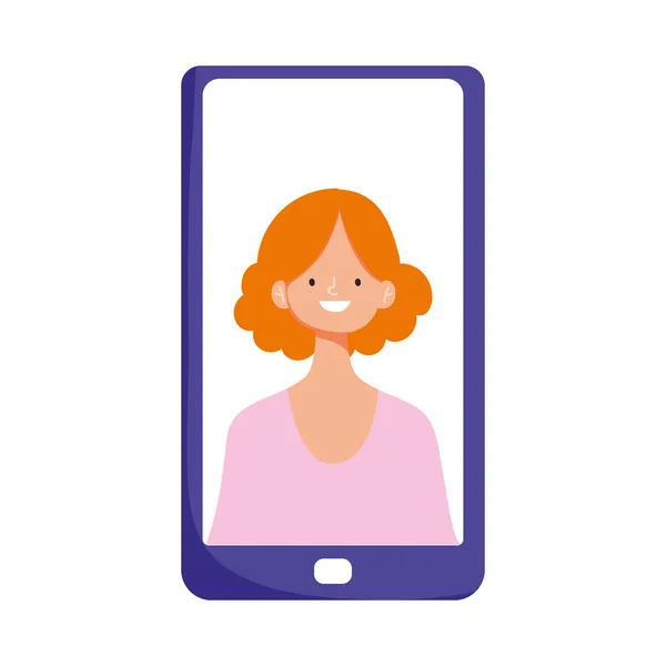 Smartphone femme à l'écran vidéo isolé icône conception fond blanc — Image vectorielle