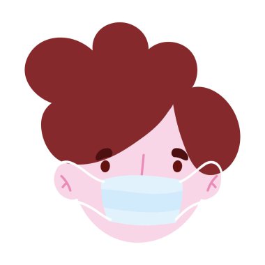 Koruyucu maskeli çocuk, önleme covid 19 coronavirus izole ikon tasarımı beyaz arkaplan