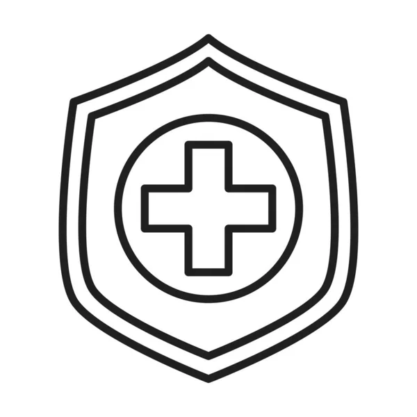 Proteção escudo saúde médica e hospitalar pictograma ícone de estilo de linha — Vetor de Stock
