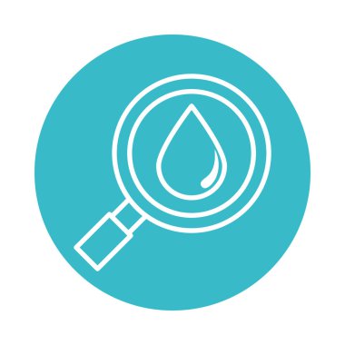 Su damlası büyüteç altında sıvı mavi blok biçimi simgesi