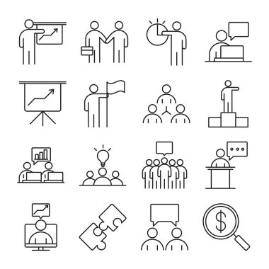 İş adamları mali para işletme yönetimi başarılı simgeler oluşturma çizgi biçimi