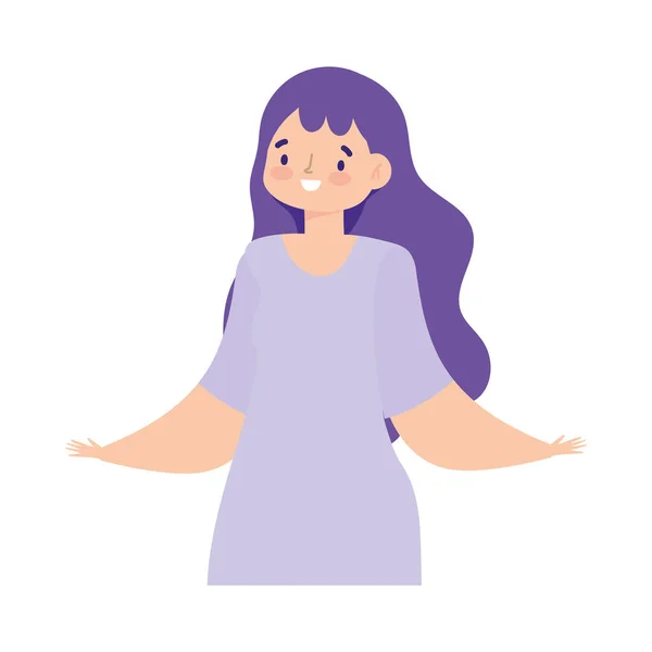 Personaje de mujer joven mujer de pie icono aislado diseño fondo blanco — Vector de stock