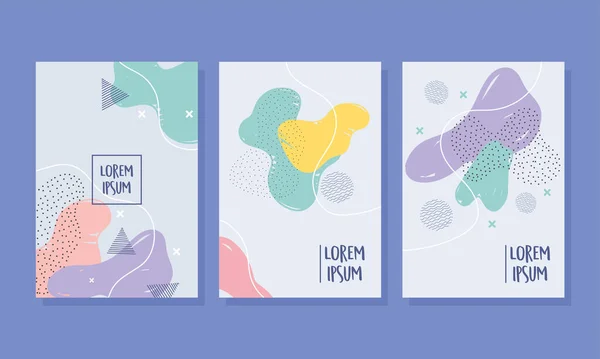 Memphis style abstrait décoration couleur taches brochure ou couvre fond violet — Image vectorielle