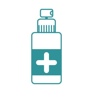 covid 19 coronavirus, koruyucu tıbbi ekipman şişesi, önleme salgını salgını salgın çizgisi tasarım ikonu