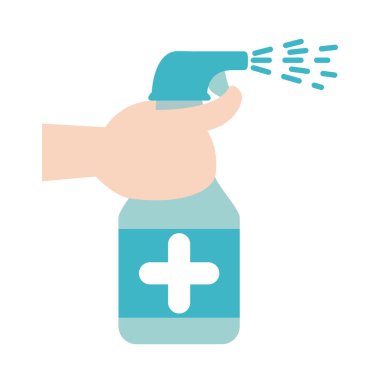 covid 19 koronavirüs, sprey eller dezenfektan ürünü, önleme salgını salgını salgını salgını düz tasarım ikonu