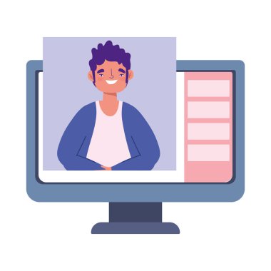 çevrimiçi parti, doğum günü ya da arkadaşlarla buluşma, erkek ana sayfası bilgisayar interneti