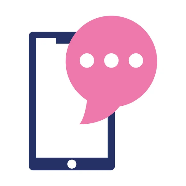 Smartphone fala bolha bate-papo sms design isolado ícone fundo branco — Vetor de Stock