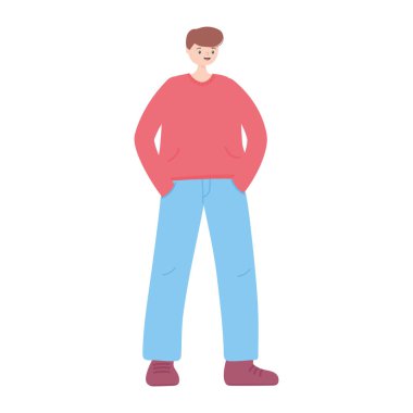 Mutlu genç adam karakteri karikatürü izole tasarım ikonu