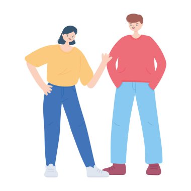 Erkek ve kadını kutlayan genç karakterler izole edilmiş tasarım