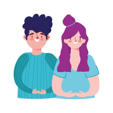 Genç adam ve kadın birlikte çizgi film karakterleri