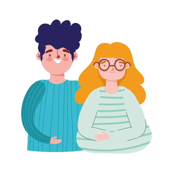 Mladý muž a žena spolu postavy kreslené — Stockový vektor
