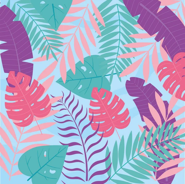 Vacaciones de verano monstera palmera hojas follaje fondo botánico — Vector de stock