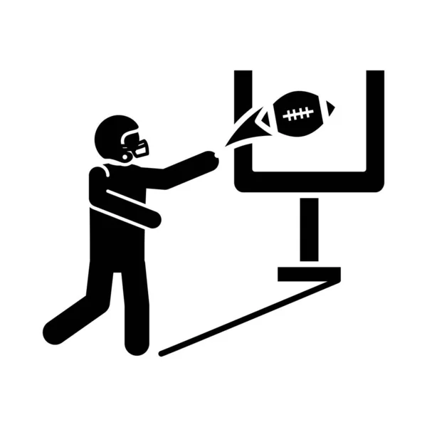 Amerikaanse voetballer met bal en doel spel sport professionele en recreatieve silhouet ontwerp pictogram — Stockvector