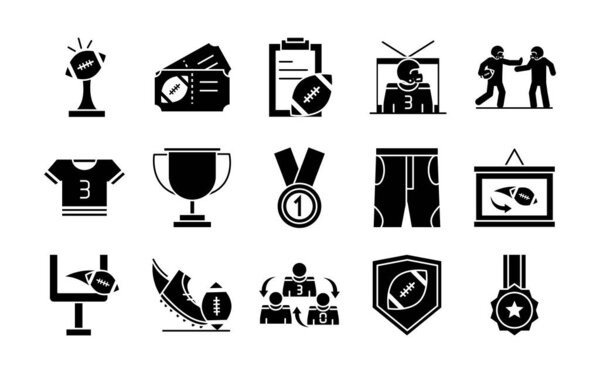 american football game sport professional and recreational icons set silhouette design icon
