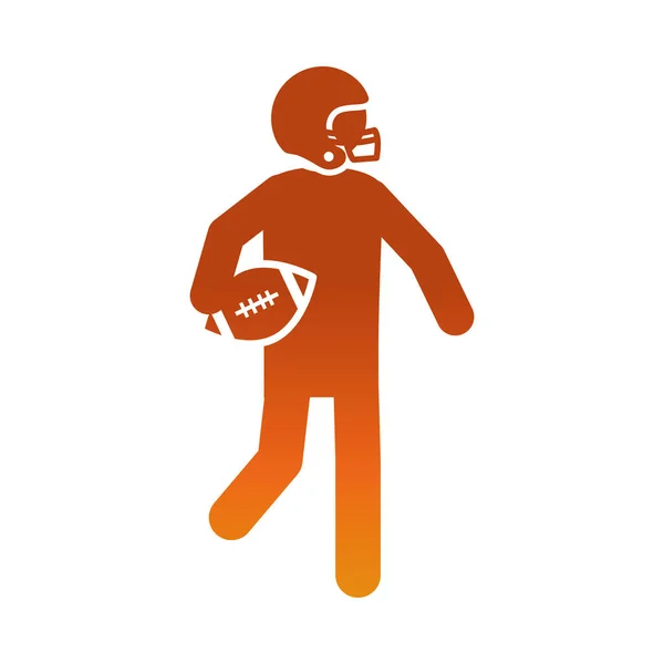 American football player with ball and helmet game sport professional and recreational gradient design icon — Stock Vector