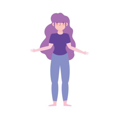 İzole tasarım ikonu beyaz arkaplan ayakta genç kadın karakter