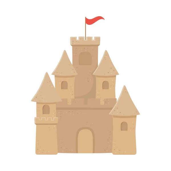 Песочный замок с флагом в верхней изолированной иконке дизайна — стоковый вектор