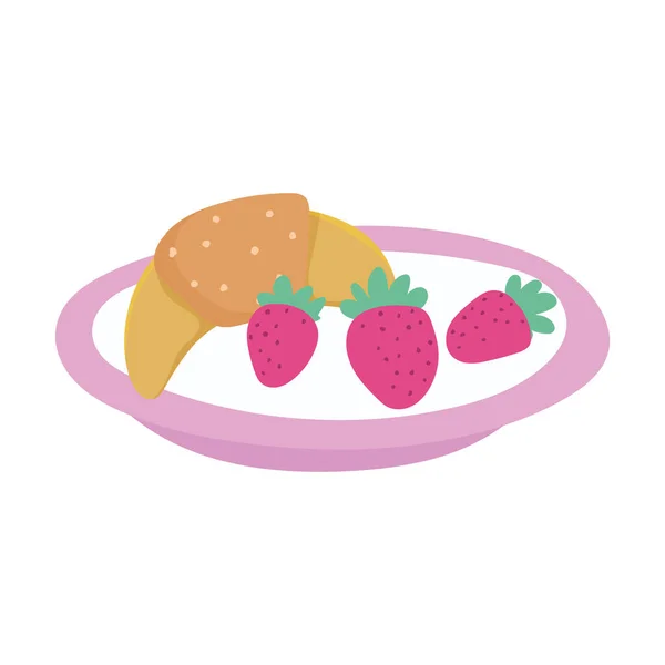 Frutas e pão em prato menu de alimentos ícone de design isolado fundo branco —  Vetores de Stock