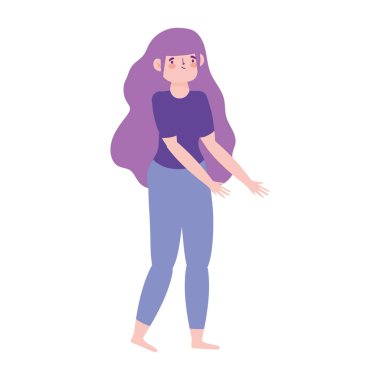 İzole tasarım ikonu beyaz arkaplan ayakta genç kadın karakter