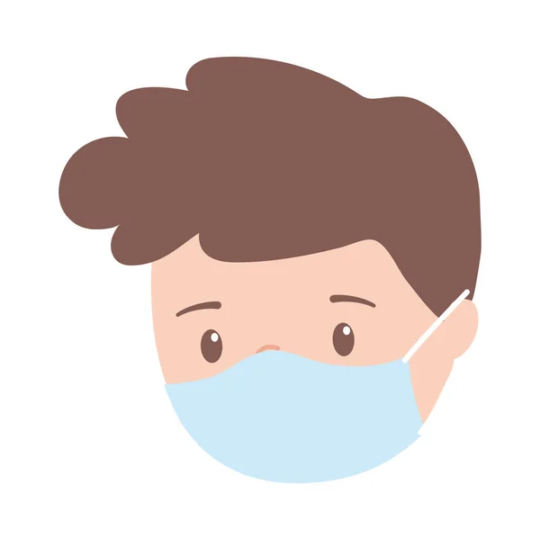 保護マスクを持つ男の子,予防covid 19コロナウイルス単離されたアイコンのデザイン白の背景 — ストックベクタ