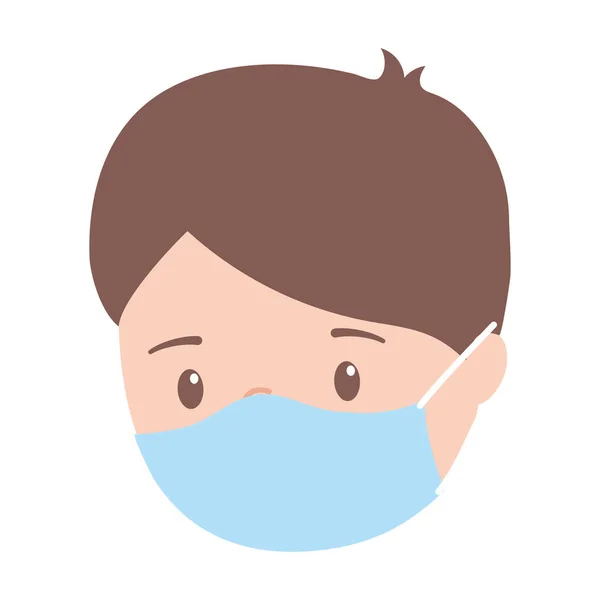 Koruyucu maskeli çocuk, önleme covid 19 coronavirus izole ikon tasarımı beyaz arkaplan — Stok Vektör