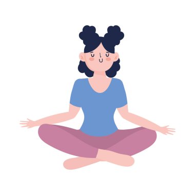 Genç kadın meditasyon yapıyor yoga izole tasarım ikonu beyaz arkaplan
