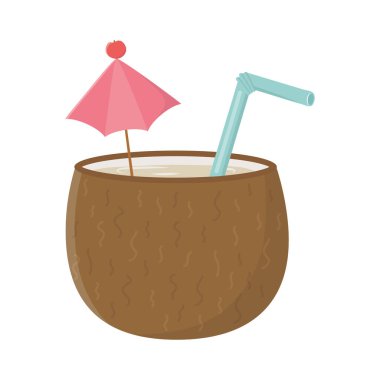 şemsiye ve saman izole tasarım ikonu ile hindistan cevizi kokteyli