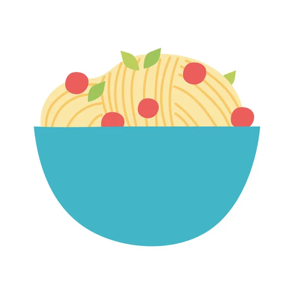 Nudeln mit Tomaten in Schüssel Lebensmittel isoliert Design-Symbol weißen Hintergrund — Stockvektor