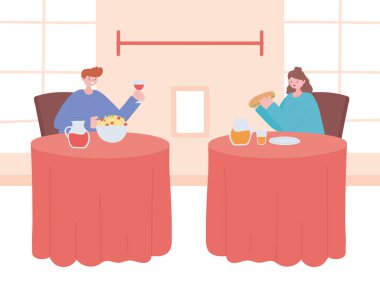 Restoran sosyal mesafesi, yeni normal yaşam tarzı yeme zamanı fiziksel, covid 19 salgını, koronavirüs enfeksiyonunun önlenmesi